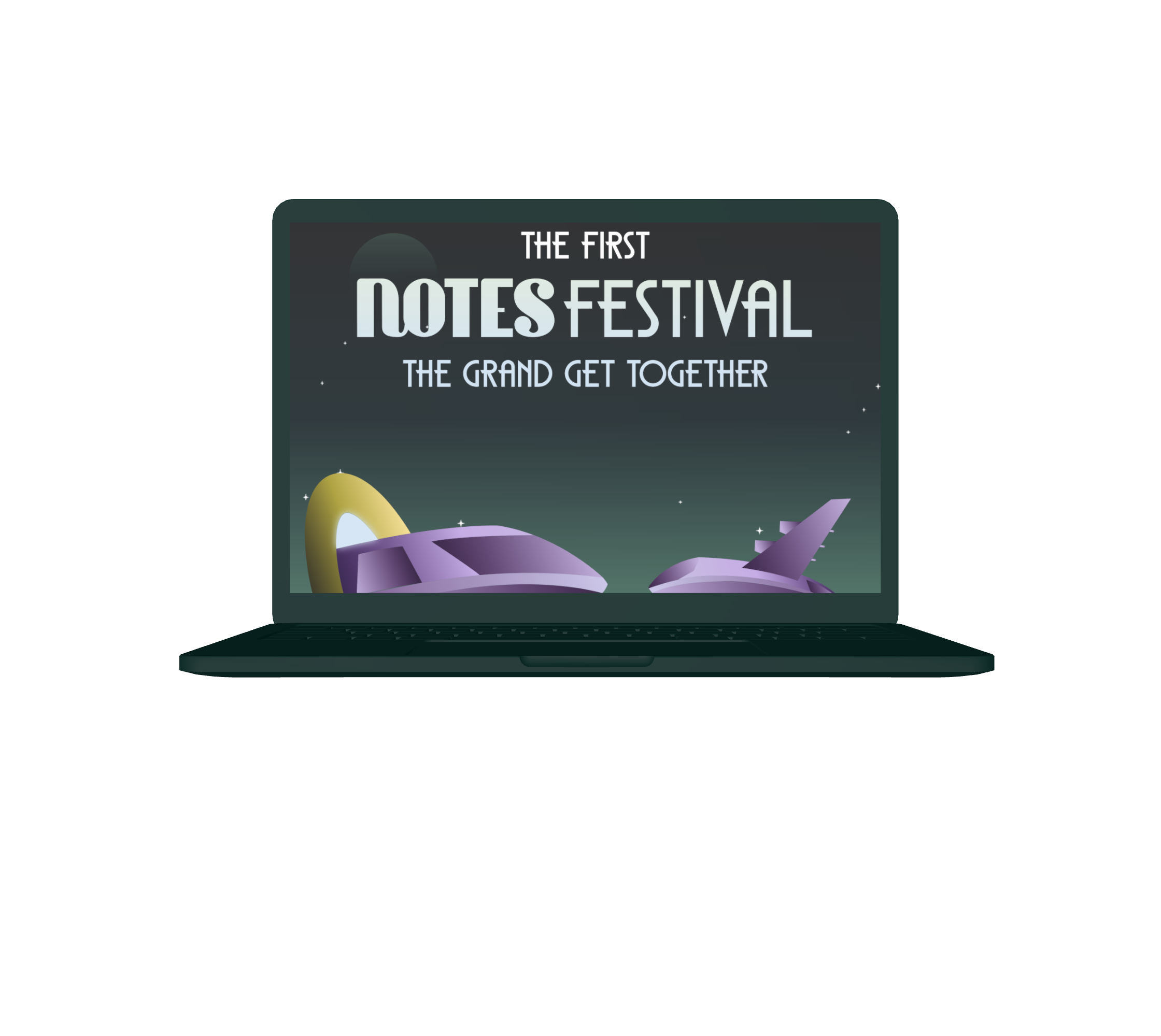 Een laptop die de homepage van de Notes Festival website weergeeft.